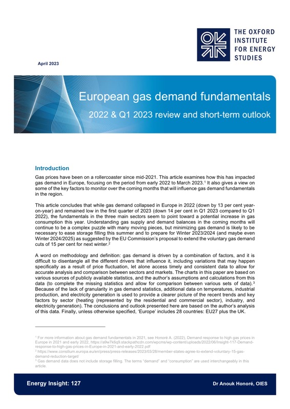 20230504 European gas demand fundamentals OIES
