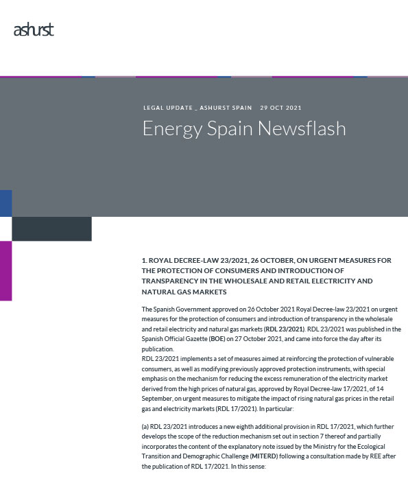 Ashurst Energy Spain Newsflash 