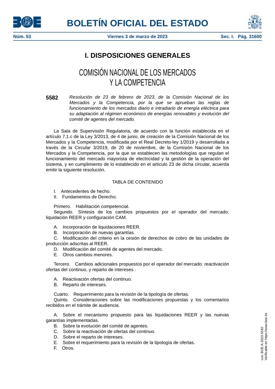 20230413 7 Resolucion CNMC del 230223 Mercados diario e intradiario